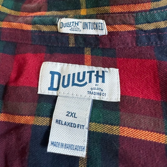 Duluth Trading shirt red navy tartan plaid relaxed fit button front flannel 2XL - Picture 2 of 8